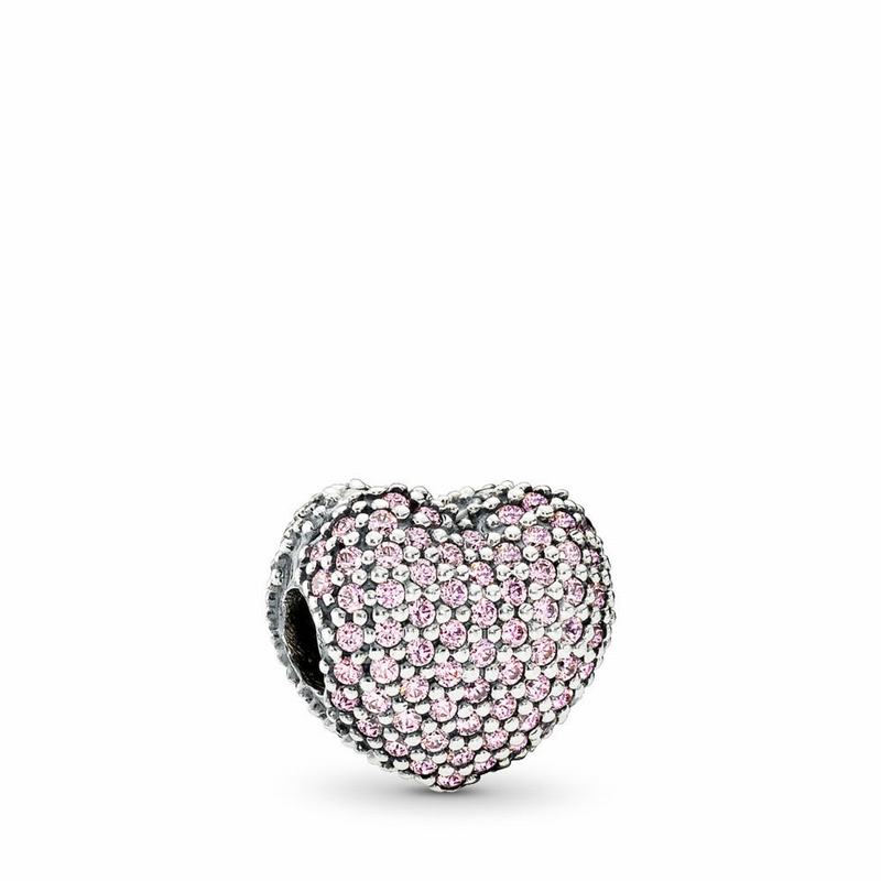 Pandora Pavé Open My Heart Clip Charm Ireland - Sterling Silver/Pink/Cubic Zirconia - 457380RYA